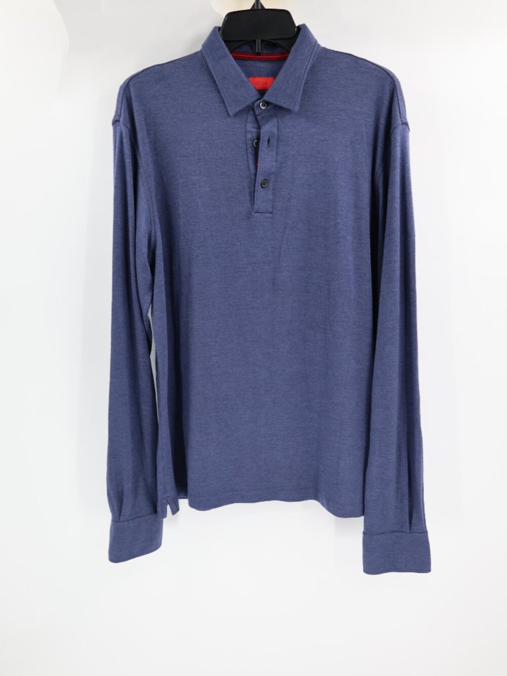 Isaia Napoli Polo Shirt Mens Large Cashmere Silk Long Sleeve Blue Made in Italy